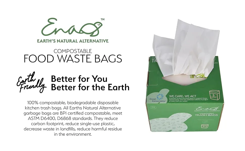 Earth's Natural Alternative 13 Gallon Compostable Kitchen Trash Bags 30 Bags - Trash Bags 1