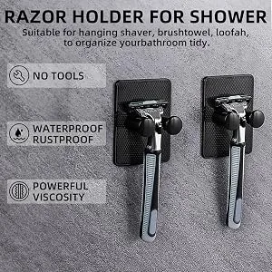 Diyxisk 4 piece of razor holder bracket razor shower razor holder without drilling shaving hook self -adhesive size adjustable suitable for bathroom bedroom kitchen (black) - ????