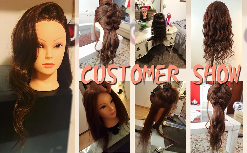 Training head practice head with 100% real hair for professional hairdressing hairstyling practice doll for cosmetics with screw clamp - product information 2