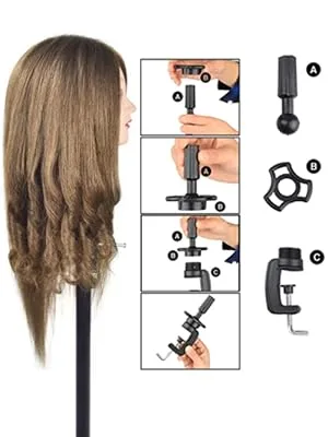 Training head practice head with 100% real hair for professional hairdressing hairstyling practice doll for cosmetics with screw clamp - product information 7