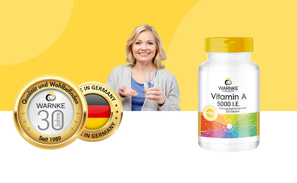 Vitamin A 5000 I.E - 1500 g retinol (retinyl acetate) per tablet - high dose & vegan - 250 tablets |Warnke vital substances - German pharmacy quality - Über 200 Produkte