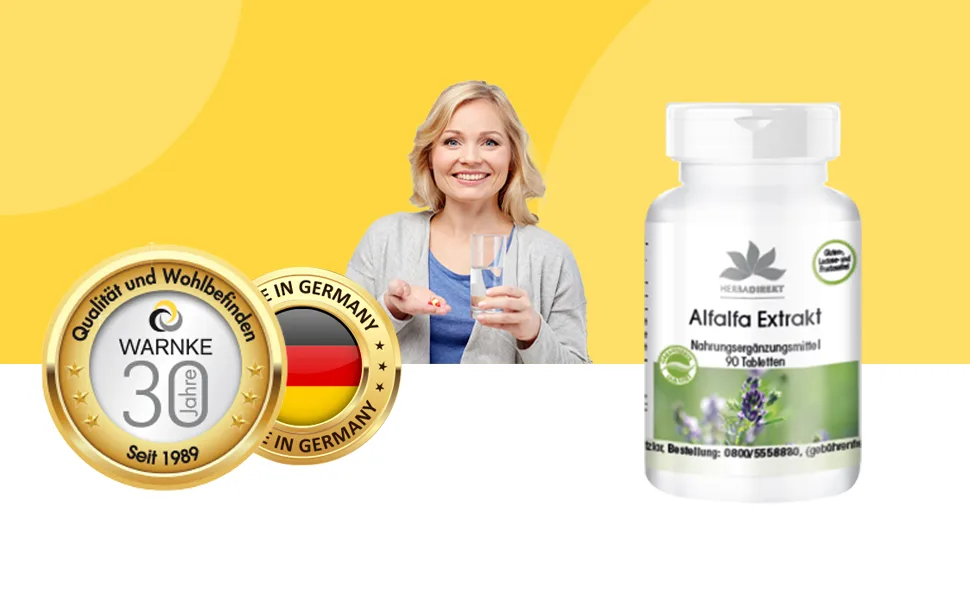 Alfalfa tablets - Alfalfa extract 4: 1 (Medicago sativa) - 90 tablets |Herbadirekt by Warnke Vital substances - German pharmacy quality - Über 200 Produkte