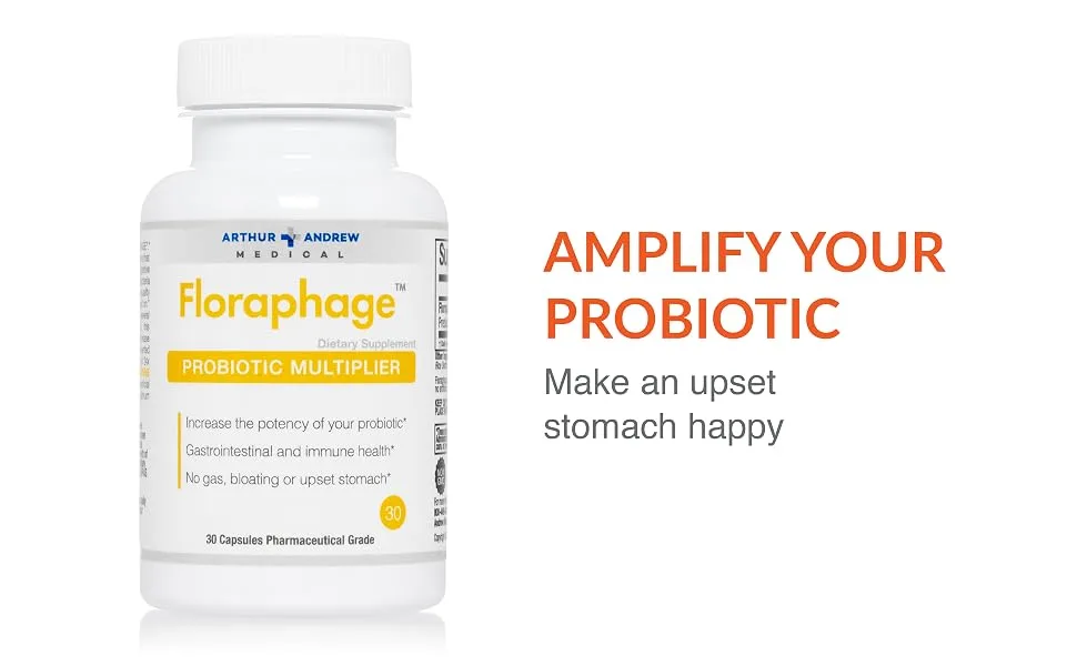 Arthur Andrew Medical Floraphage Probiotic Multiplier 30 Capsules - AMPLIFY YOUR PROBIOTIC Make an upset stomach happy