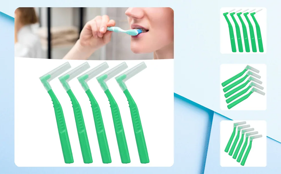 FDIT 5 L-shaped interdental brushes for effective cleaning of plaque and removing braces suitable for dental care (green) - product information 2