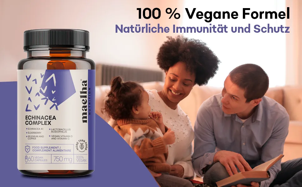 Echinacea immune complex |Echinacea beta-glucane elderberry vitamins C and D selenium copper lactobacillus acidophilus |Immune system |60 capsules |100% natural addition - sonnenhut, echinacea, sonnenhut damen, sonnenhut herren