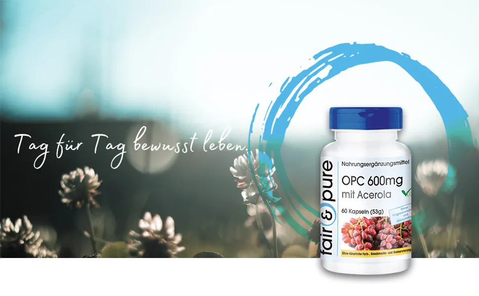 Fair & Pure - OPC 600MG with Acerola - vegan - high -dose grape seed extract with natural vitamin C - without magnesium stear - 60 OPC capsules - Titel