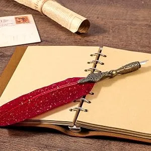 Victse calligraphy pencils vintage calligraphy spring retro writer seal dip pen with 8 replacement tips 5 set envelopes (red) - 8 DE