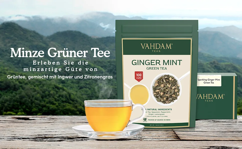 Vahdam Ginger Mint Green Tea (200g) aromatic & delicious |Mixture of ginger & mint |100% pure green tea leaves |Broot called/iced tea - product information 2