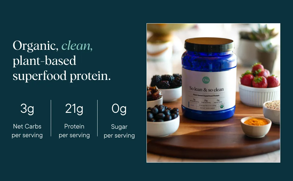 Ora So Lean & So Clean Organic & Plant-Based Superfood Protein Vanilla 21.2 oz (600 g) - ora organic so lean and so clean vegan protein powder