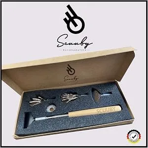 SCUUBY back scratch (6-part) made of high-quality stainless steel with bamboo handle i back scraper extendable with interchangeable attachments i telescopic back scratch i scratch hand i back scratcher - titel1