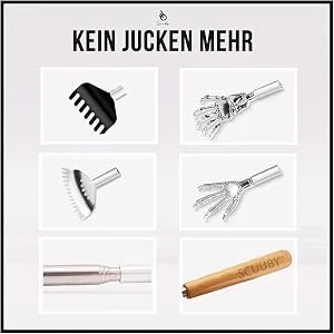 SCUUBY back scratch (6-part) made of high-quality stainless steel with bamboo handle i back scraper extendable with interchangeable attachments i telescopic back scratch i scratch hand i back scratcher - titel2