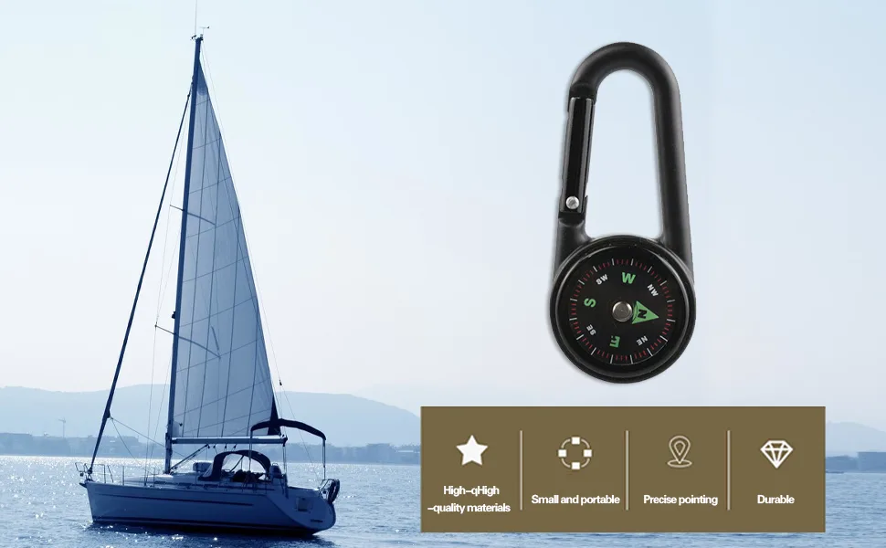 Compass with Carabiner Hook + Thermometer Multifunctional Portable Metal Carabiner for Camping Hiking Travel 3-in-1 Compass - product information 2