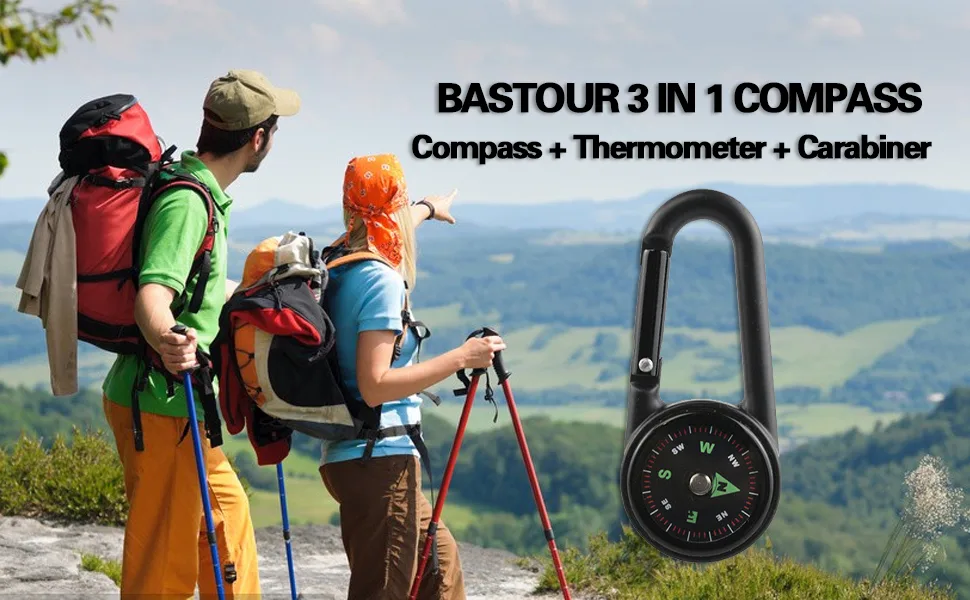Compass with Carabiner Hook + Thermometer Multifunctional Portable Metal Carabiner for Camping Hiking Travel 3-in-1 Compass - product information 5