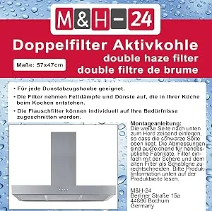 M & H-24 Filter extractor hood activated carbon + fat filter cut-active carbon filter for trigger hood extractoring train 60cm haunted filter universal 57 x 47 cm black - product information 2