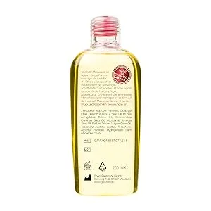 Gleitzeit Massage Oil PREMIUM (200 ml) for stretch marks scar care perineal massage and partner massage - Gleitzeit Massageöl Flasche 200 ml Rückseite