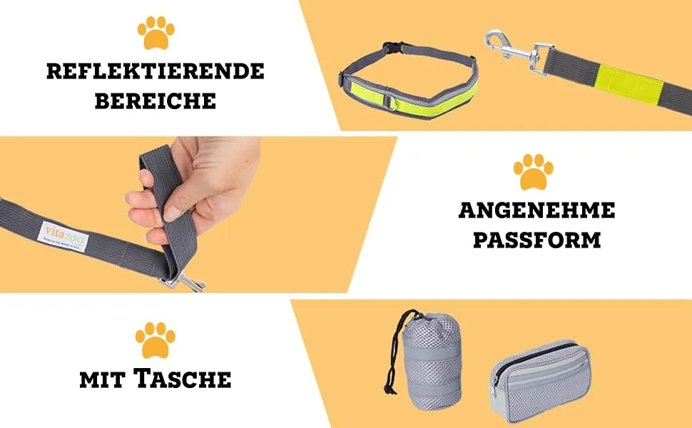 Vitazoo jogging line for dogs with belly belt - elastic running line with adjustable runway - dog leash with belt bag & reflective sections - jogging leash for dog - product information 3