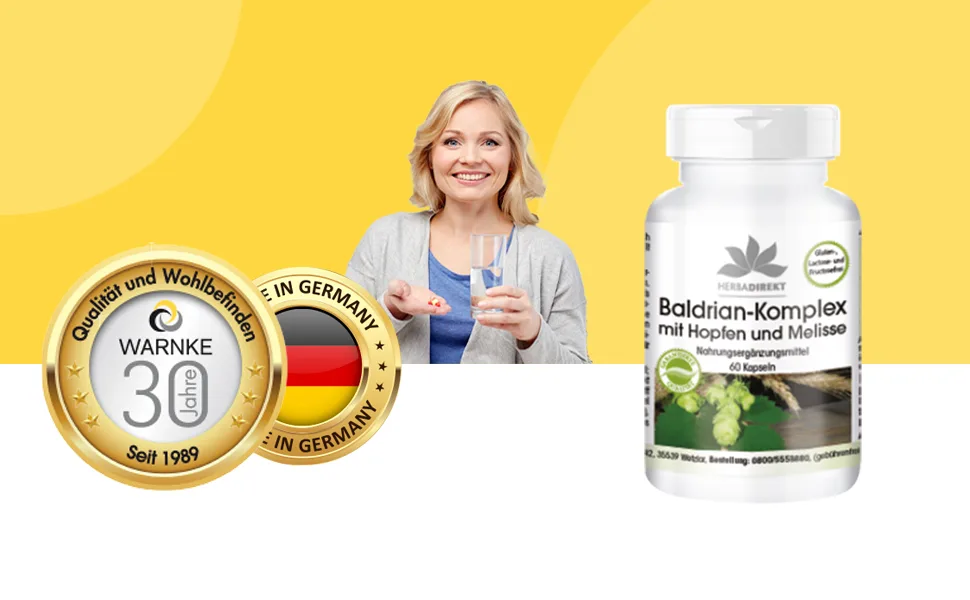 Valerian Extract Plus with Hops and Lemon Balm - 60 capsules - vegan | HERBADIREKT by Warnke Vitalstoffe - German pharmacy quality - Über 200 Produkte