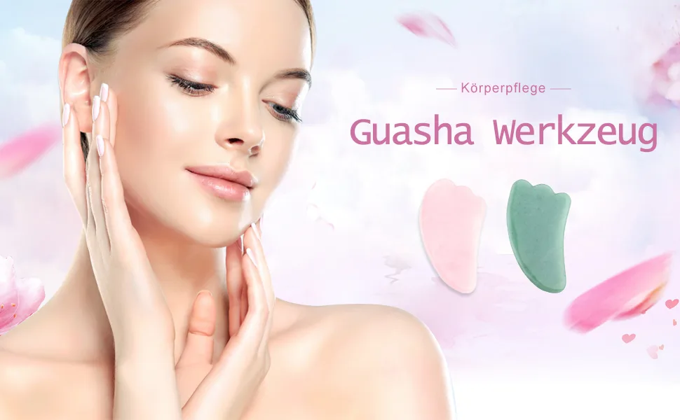JOVIVI Gua Sha Scraping Massage Tool Rose Quartz Aventurine Wing-Shaped Gua Sha Scraper Guasha Board Traditional Tool (Set) - guasha