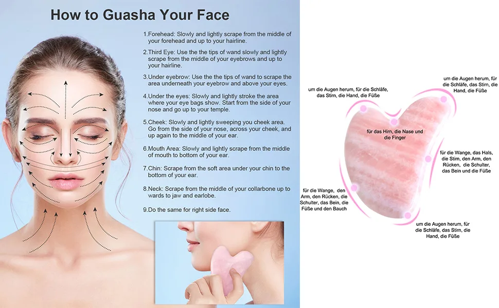 JOVIVI Gua Sha Scraping Massage Tool Natual Rose Quartz Aventurine Heart-Shaped Guasha Board for Acupuncture Therapy (Rose Quartz) - guasha