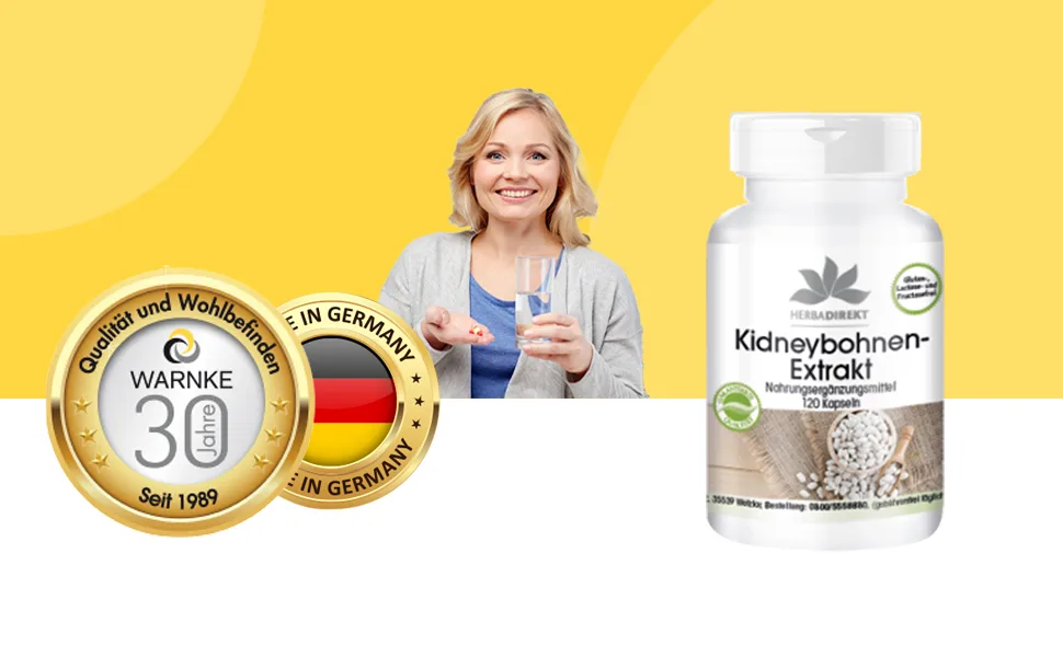 Kidney beans extract with chrome - green coffee and Bockshorn clover - 120 capsules |Herbadirekt by Warnke Vital substances - German pharmacy quality - Über 200 Produkte