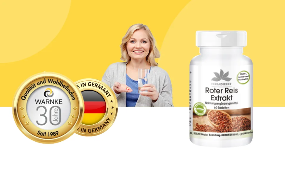 Red rice extract capsules - high dose - with 2.95mg monacolin K - vegan - 60 tablets |Herbadirekt by Warnke Vital substances - German pharmacy quality - Über 200 Produkte