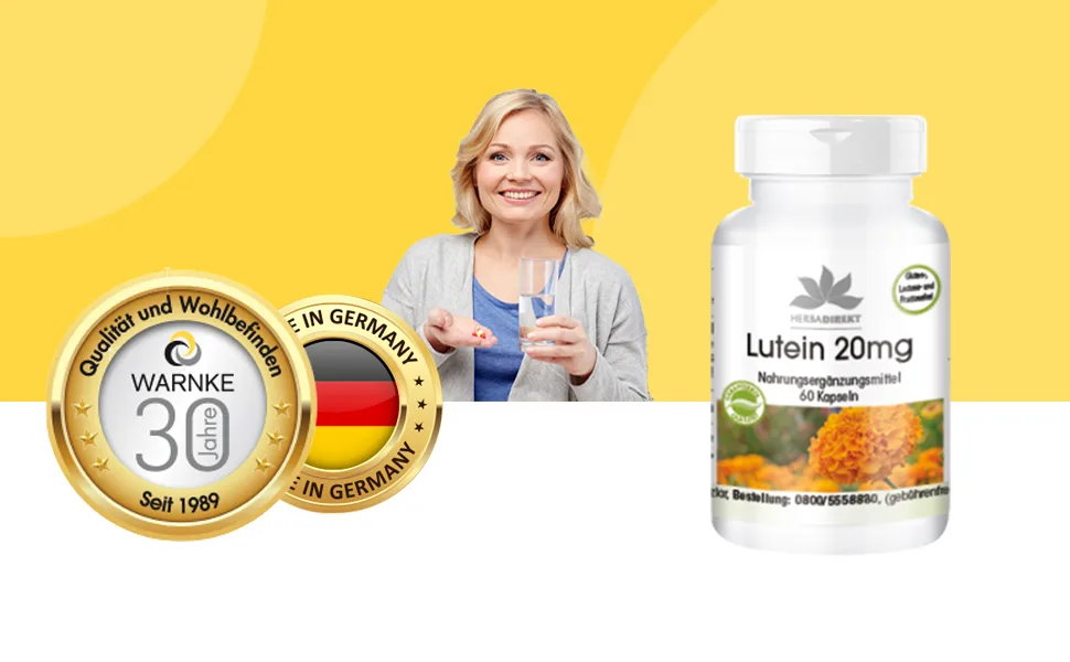 Lutein 20mg - microencapsulated - 60 capsules - vegan | HERBADIREKT by Warnke Vitalstoffe - German pharmacy quality - Über 200 Produkte