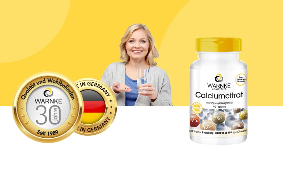 Calcium citrate - 300mg calcium per tablet - 90 tablets - vegan | Warnke Vitalstoffe - German pharmacy quality - Über 200 Produkte