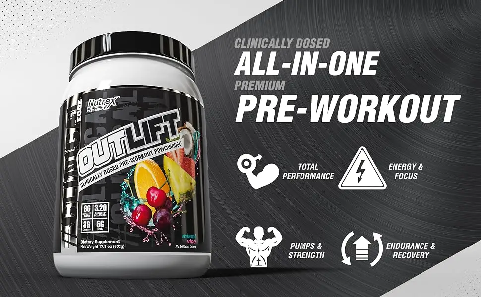 Nutrex Research Outlift Clinically Dosed Pre-Workout Powerhouse Fruit Punch 17.5 oz (496 g) - Nutrex Research Outlift Pre Workout