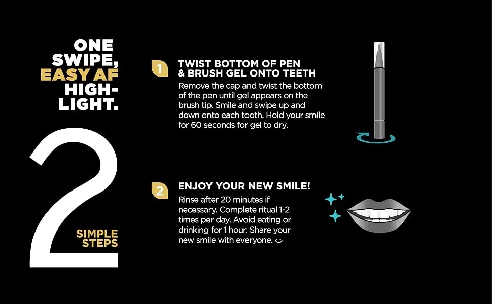 Active Wow 24K White Sparkly Teeth Whitening Pen Charcoal + Mint 0.09 fl oz (2.5 ml) - One Swipe, Easy AF Highlight