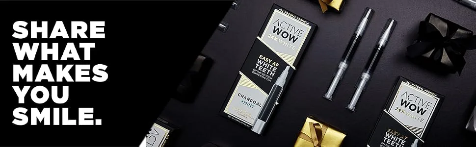 Active Wow 24K White Sparkly Teeth Whitening Pen Charcoal + Mint 0.09 fl oz (2.5 ml) - Share What Makes You Smile