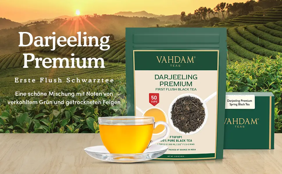 Vahdam First Flush Darjeeling Black Tea (100g 50+ cups) Darjeeling Tea First Flush |Black tea with the finest aroma |Directly from the source in India Darjeeling First Flush Black Tea - product information 2