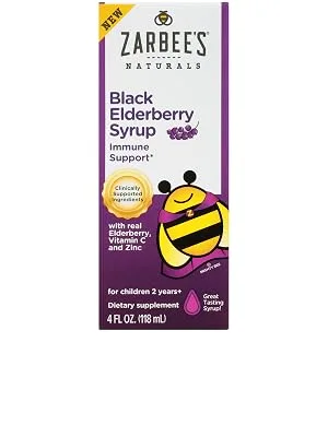 Zarbee's Black Elderberry Syrup with Real Elderberry Vitamin C and Zinc For Children 2 Years + 4 fl oz (118 ml) - Zarbees Black Elderberry Syrup