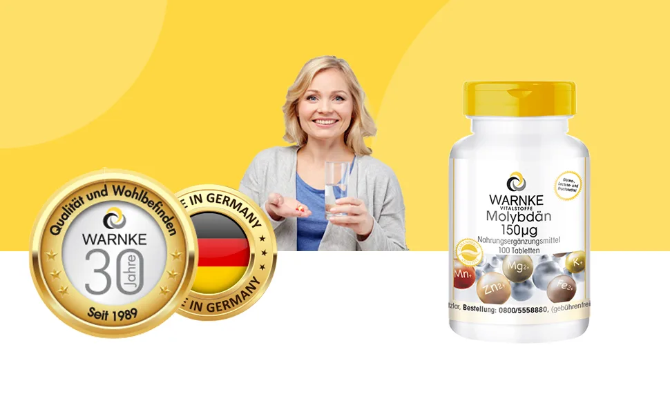 Molybdenum 150 g - 100 tablets - vegan - essential trace element | Warnke Vitalstoffe - German pharmacy quality - Über 200 Produkte