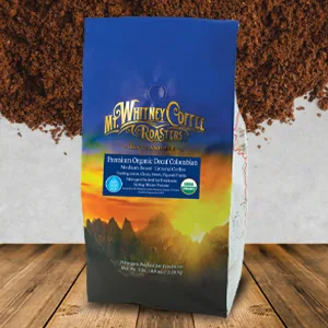 Mt. Whitney Coffee Roasters Premium Organic Decaf Colombian Whole Bean Coffee Medium Roast 12 oz (340 g) - Premium Organic Spring Water Colombian Coffee Decaf grounds coffee