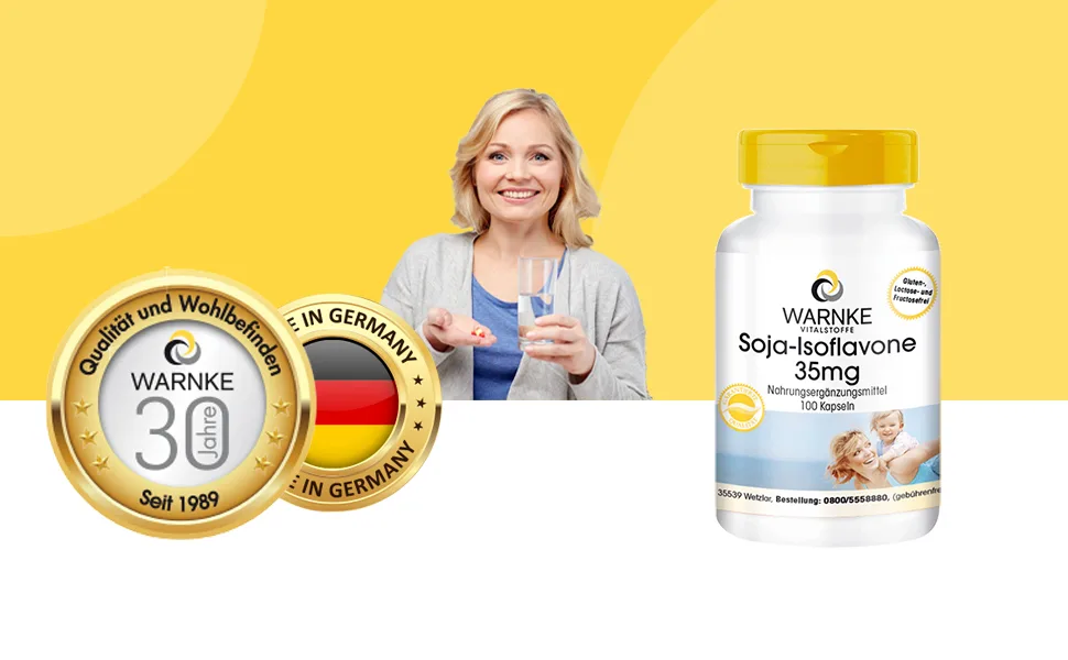 Soy Isoflavone Capsules 35mg - Non-GMO - with Vitamin E - 100 Capsules | Warnke Vitalstoffe - German Pharmacy Quality - Über 200 Produkte
