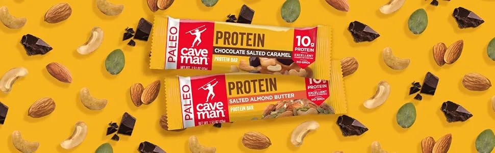 Caveman Foods Protein Bars Chocolate Salted Caramel 12 Bars 1.52 oz (43 g) Each - Caveman Paleo-Friendly Snacks