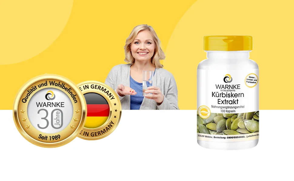 Pumpkin seed extract 500mg - pumpkin seeds plus vitamin E & selenium - high -dose - 100 capsules |Warnke vital substances - German pharmacy quality - Über 200 Produkte