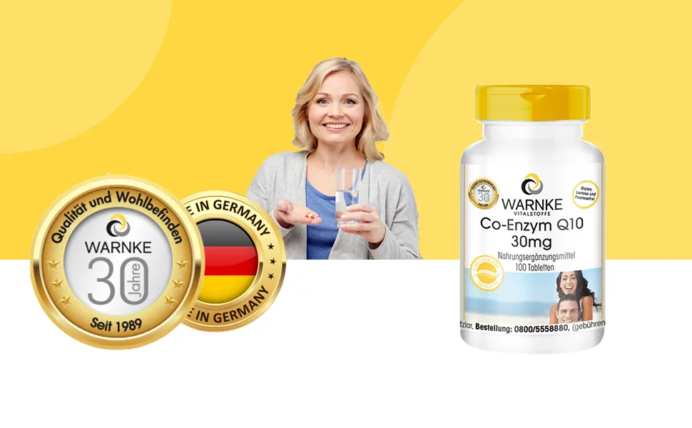 Coenzyme Q10 30mg - CoQ10 tablets - vegan - 100 tablets | Warnke Vitalstoffe - German pharmacy quality - Über 200 Produkte