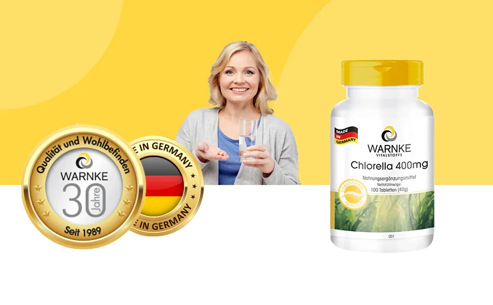 Chlorella tablets 400mg - pure chlorella vulgaris algae powder - with chlorophyll - vegan - without additives - 100 tablets |Warnke vital substances - German pharmacy quality - Über 200 Produkte