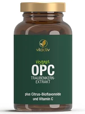 Vitaciv OPC grape seed extract high -dose - 180 OPC capsules with vitamin C & citrus bioflavonoid complex - 350 mg pure OPC per capsule - 100% vegan - Vitactiv OPC