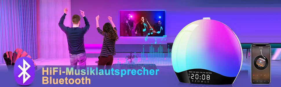 Bluetooth daylight alarm clock wake up light alarm clock with light sunrise sunset simulation bluetooth speaker 22 natural noises 20 brightness bedside lamp for children warm - tageslichtwecker