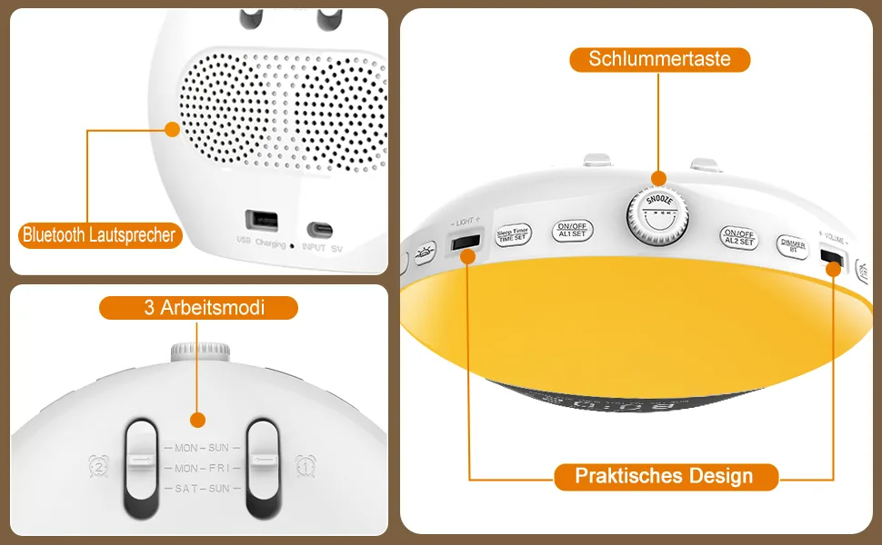 Bluetooth daylight alarm clock wake up light alarm clock with light sunrise sunset simulation bluetooth speaker 22 natural noises 20 brightness bedside lamp for children warm - tageslichtwecker
