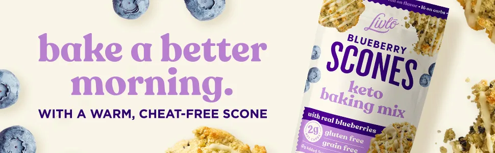 Livlo Blueberry Scones Keto Baking Mix with Real Blueberries 9.5 oz (269 g) - keto breakfast baking mix