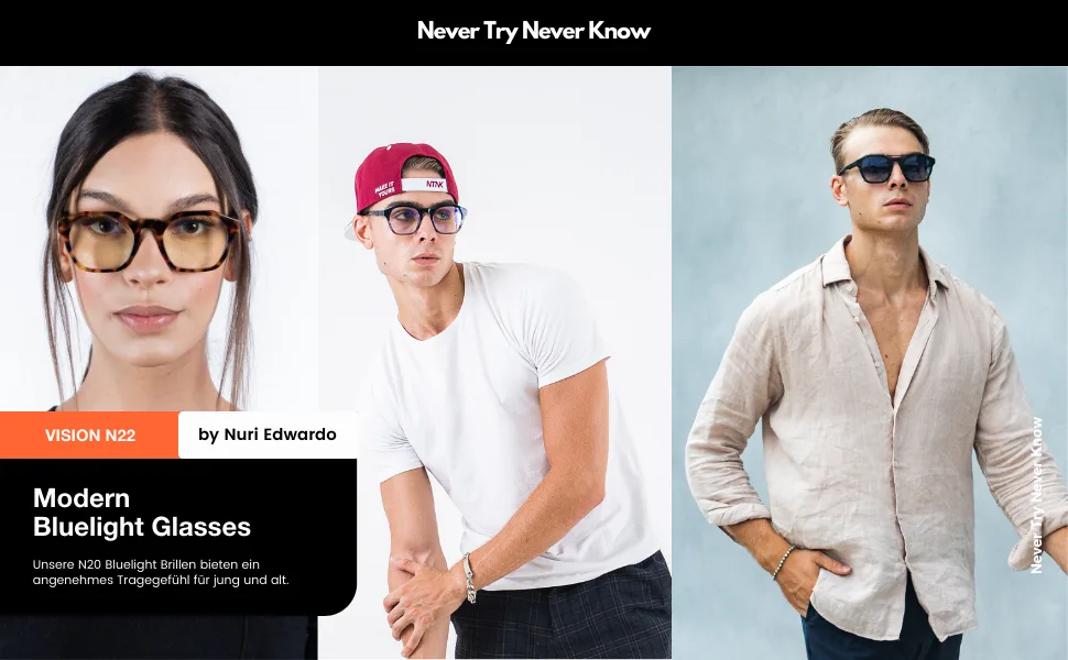 NTNK Vision N22 - Blue light computer glasses unisex without prescription - Acetate - PC Gaming Blue-light Filter - UNISEX Glasses Snow - Header