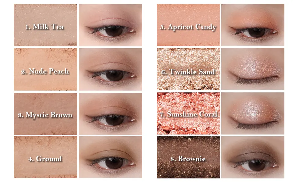 BOM Base on Basic Eye Palette 01Coralism with natural base warm and neutral eyeshadow palette 8 colors - EN-1