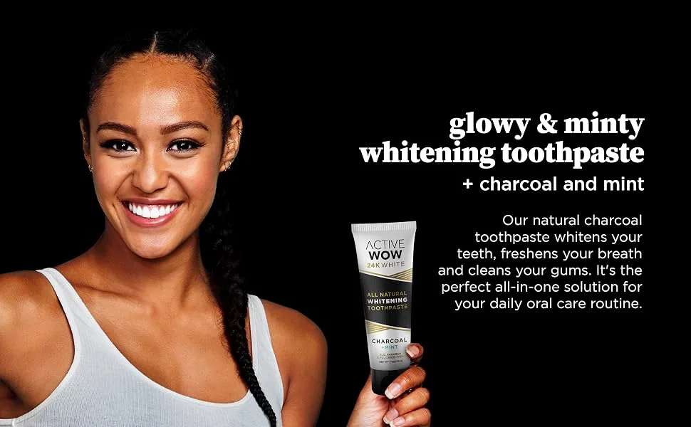 Active Wow 24K White All Natural Whitening Toothpaste Charcoal + Mint 4 oz (113 g) - charcaol toothpaste