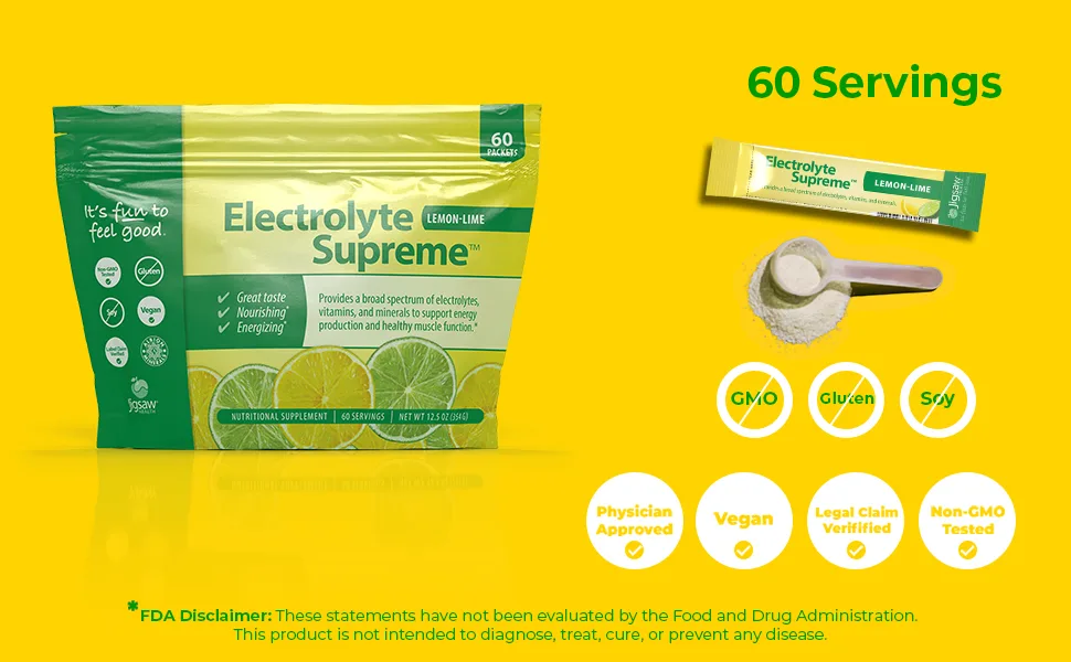 Jigsaw Health Electrolyte Supreme Lemon-Lime 60 Packets 12.5 oz (354 g) - 60 servings