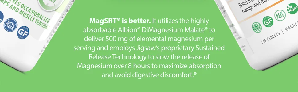 Jigsaw Health MagSRT B-Free Time-Release Magnesium 240 Tablets - MagSRTA