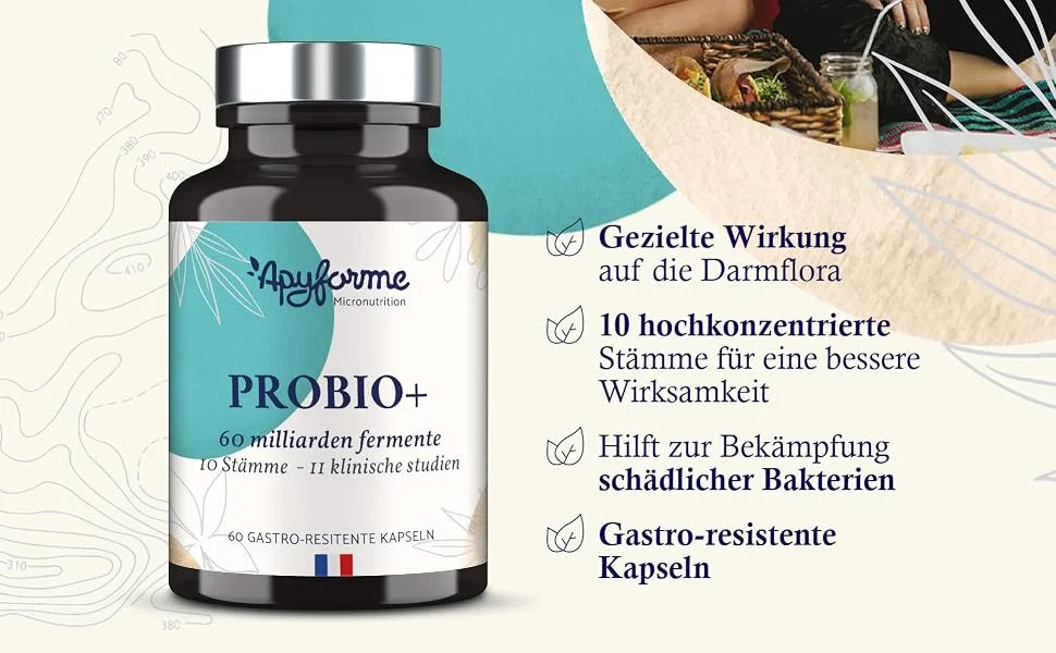 Apyforme - Probiotics intestinal renovation - 60 billion KBE/day - 10 exclusive tribes including lactobacillus - 60 gastrointestinal -resistant capsules - Apyforme - Milchfermente für die Darmflora - 60 Milliarden KBE/Tag Lactobacillus
