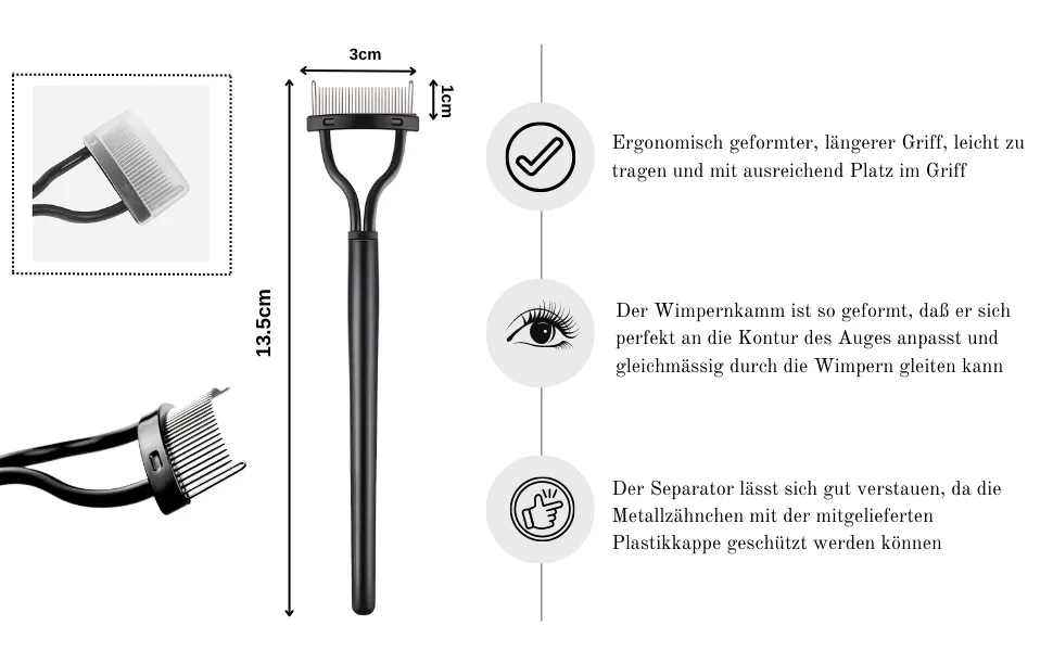 Eyeline separator eyelash comb with stainless steel end eyelash brushes with metal comb loosens mascara lumps ideal for eyelash extensions - product information 2